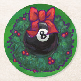 8 Ball Weihnachtskranz Runder Pappuntersetzer