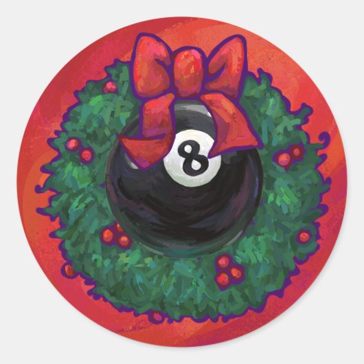 8 Ball Weihnachtsrad Red Runder Aufkleber (Vorderseite)