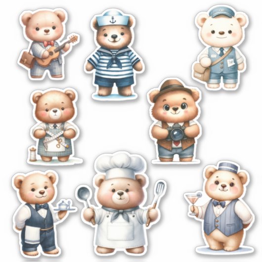 8 Bear Beruf Sticker| Scrapbooking Aufkleber (Vorderseite)