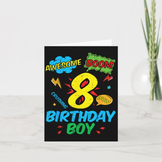 8 Birthday Boy Comic Cool 8th Bday Superhero Party Karte (Vorderseite)