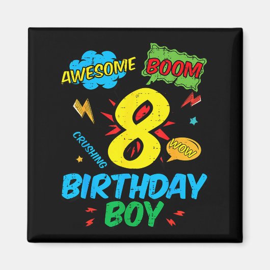 8 Birthday Boy Comic Cool 8th Bday Superhero Party Magnet (Vorne)