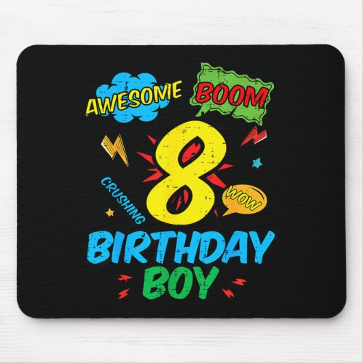 8 Birthday Boy Comic Cool 8th Bday Superhero Party Mousepad (Vorne)