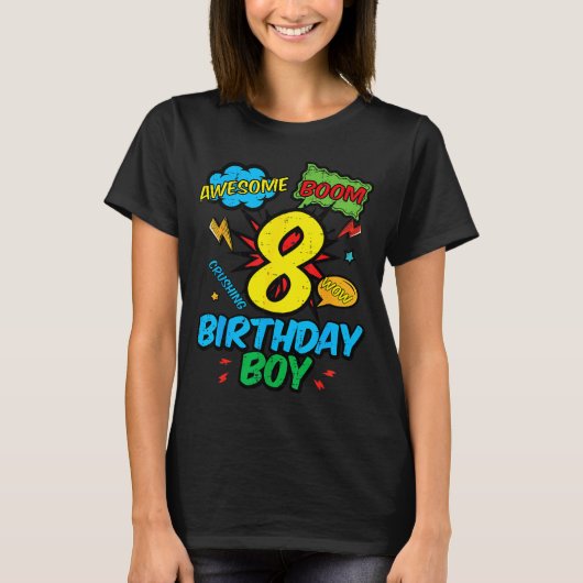 8 Birthday Boy Comic Cool 8th Bday Superhero Party T-Shirt (Vorderseite)