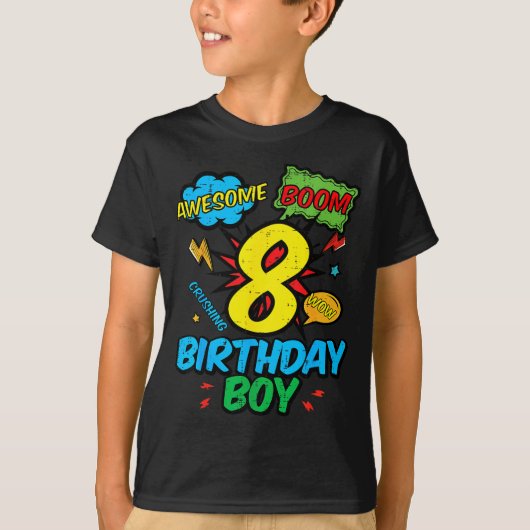 8 Birthday Boy Comic Cool 8th Bday Superhero Party T-Shirt (Vorderseite)