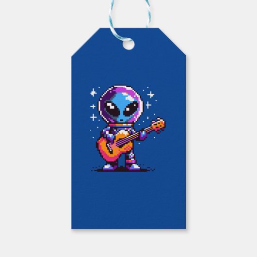 8-Bit-Alien-Gitarrist - Retro Pixel Space Music Geschenkanhänger (Vorderseite)