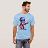 8-Bit-Alien-Gitarrist - Retro Pixel Space Music T-Shirt (Vorne ganz)