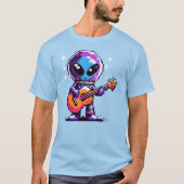 8-Bit-Alien-Gitarrist - Retro Pixel Space Music T-Shirt (Vorderseite)