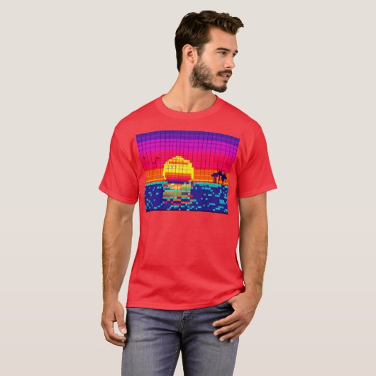 8-Bit Beach Sunset T-Shirt (Vorne ganz)