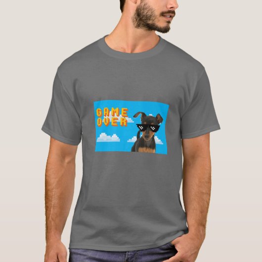 8-bit Game Over Miniature Pinscher T-Shirt (Vorderseite)
