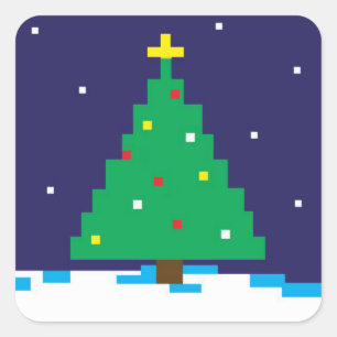 8-Bit Gaming Holiday Tree Quadratischer Aufkleber