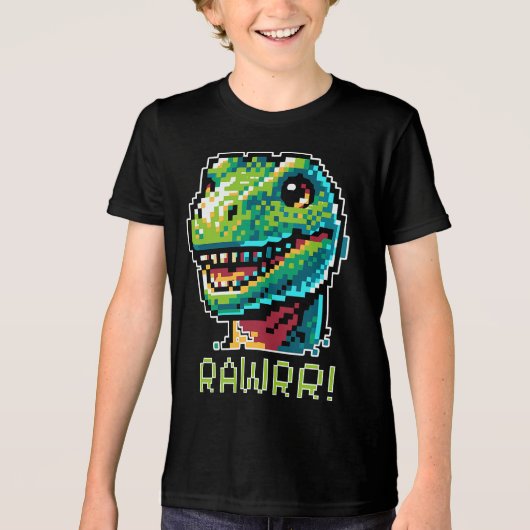 8-Bit Gaming Pixel Dinosaur Art Paleontology Tri-Blend Shirt (Vorderseite)