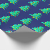 8 Bit Grüner Weihnachtsbaum mit blauem Hintergrund Geschenkpapier (Ecke)