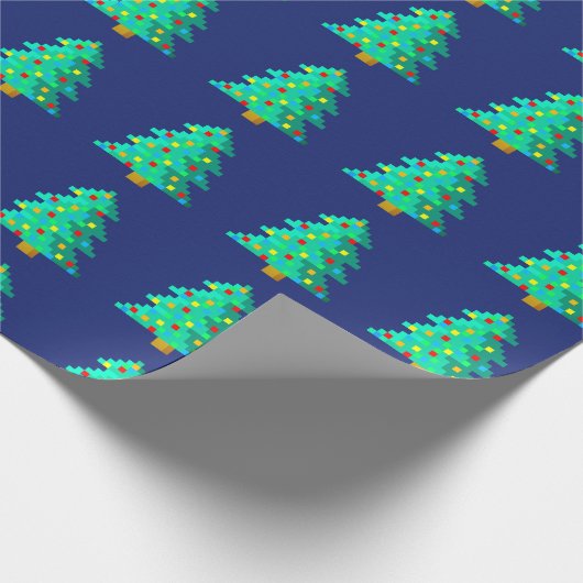 8 Bit Grüner Weihnachtsbaum mit blauem Hintergrund Geschenkpapier (Ecke)