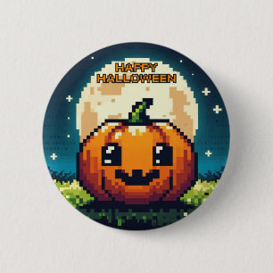 8-Bit-Halloween-Kürbis unter dem Mond Button