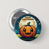 8-Bit-Halloween-Kürbis unter dem Mond Button (Vorne & Hinten)