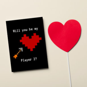 8 Bit Heart and Arrow Player Two Valentine Karte