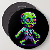 8-Bit lustiges Zombie Halloween Button (Vorne & Hinten)
