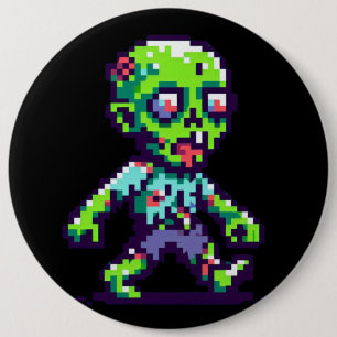 8-Bit lustiges Zombie Halloween Button