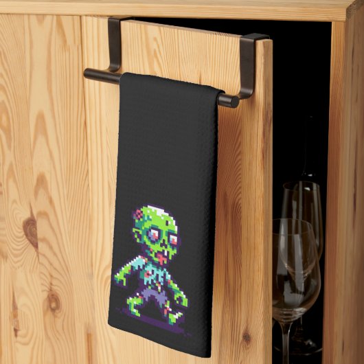 8-Bit lustiges Zombie Halloween Geschirrtuch (Drittel gefaltet)