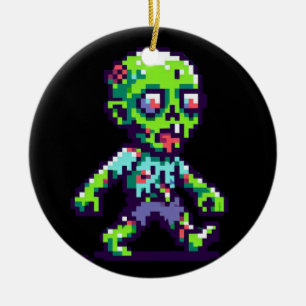 8-Bit lustiges Zombie Halloween Keramik Ornament