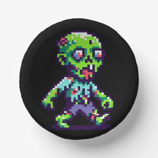 8-Bit lustiges Zombie Halloween Pappteller (Vorderseite)