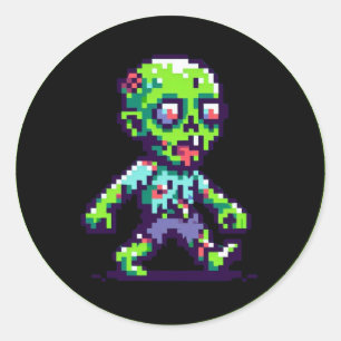8-Bit lustiges Zombie Halloween Runder Aufkleber