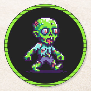 8-Bit lustiges Zombie Halloween Runder Pappuntersetzer