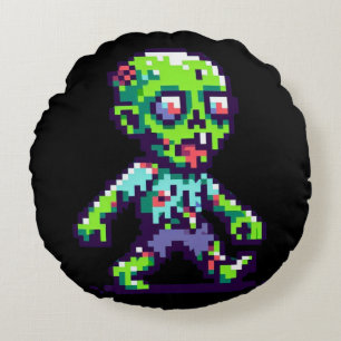8-Bit lustiges Zombie Halloween Rundes Kissen