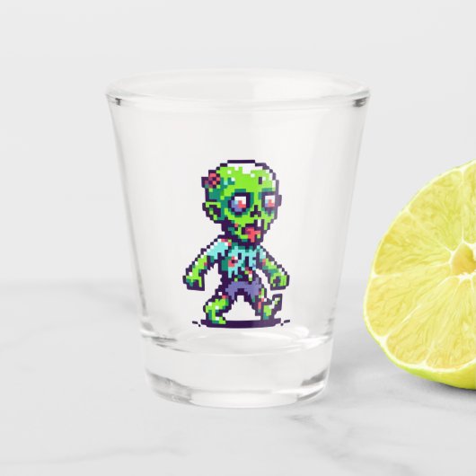 8-Bit lustiges Zombie Halloween Schnapsglas (Vorderseite)