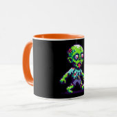 8-Bit lustiges Zombie Halloween Tasse (Vorderseite Links)