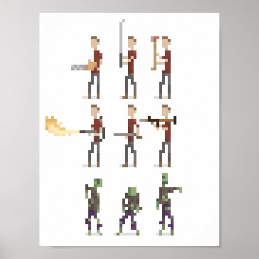 8-Bit Mini Zombie Apokalypse Pixel Art Poster (Vorne)