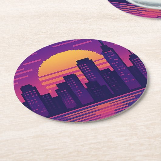 8 Bit neuntes städtisches Abzeichen Runder Pappuntersetzer (Angewinkelt)