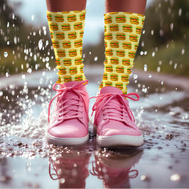 8-Bit Pixel Art Burger - Food Quirky Geek Yellow Socken