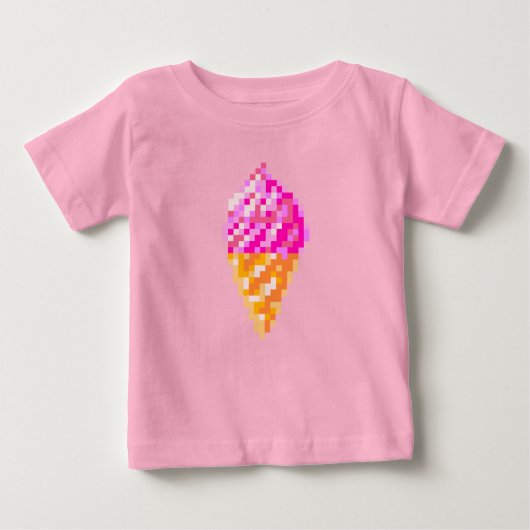 8-Bit-Pixel-Art pinkfarbenen Eis-Kegel zeichnend Baby T-shirt (Vorderseite)