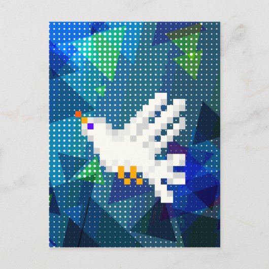 8-Bit-Pixel-Art White-Dove-Vogel fliegen Postkarte (Vorderseite)