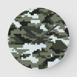 8 Bit Pixel Digital Urban Camouflage / Camo Runde Wanduhr