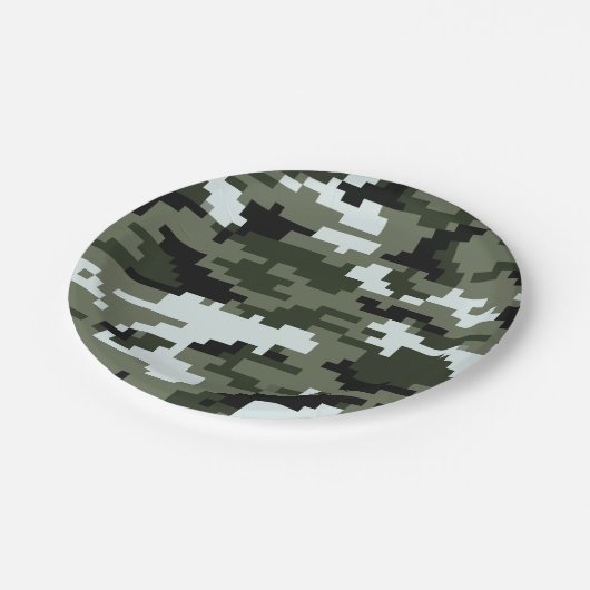 8 Bit Pixel Digital Urban Camouflage / Camouflage Pappteller (Schrägansicht)