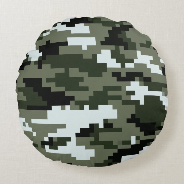 8 Bit Pixel Digital Urban Camouflage / Camouflage Rundes Kissen (Vorderseite)