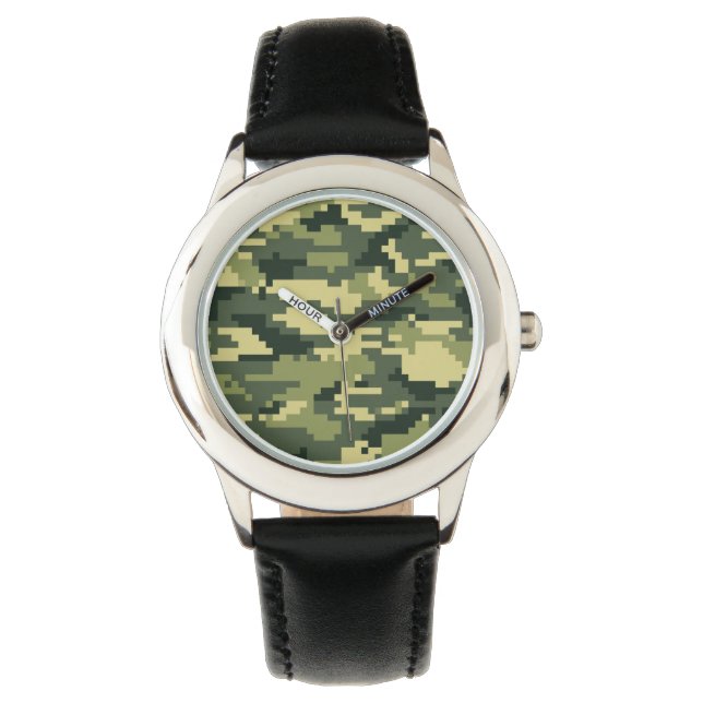 8 Bit Pixel Digital Woodland Camouflage / Camoufla Armbanduhr (Vorderseite)