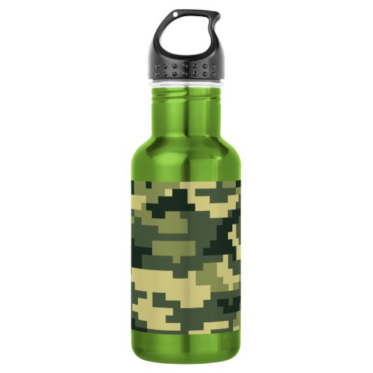 8 Bit Pixel Digital Woodland Camouflage / Camoufla Edelstahlflasche (Vorderseite)