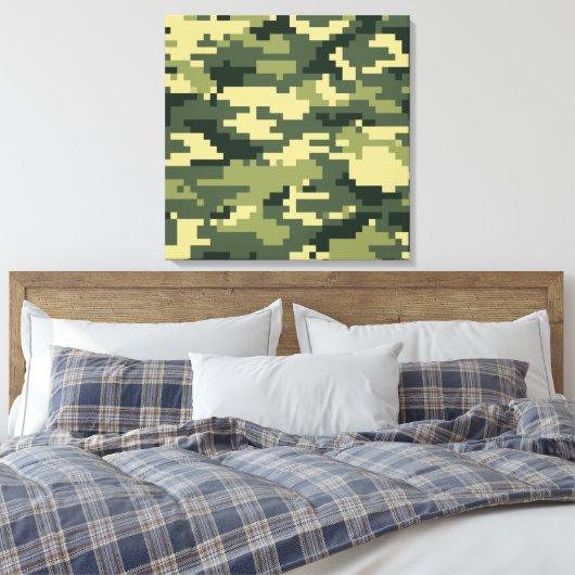 8 Bit Pixel Digital Woodland Camouflage / Camoufla Leinwanddruck (Insitu (Schlafzimmer))