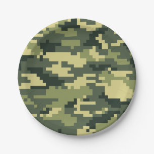 8 Bit Pixel Digital Woodland Camouflage / Camoufla Pappteller