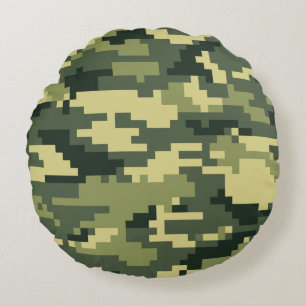 8 Bit Pixel Digital Woodland Camouflage / Camoufla Rundes Kissen