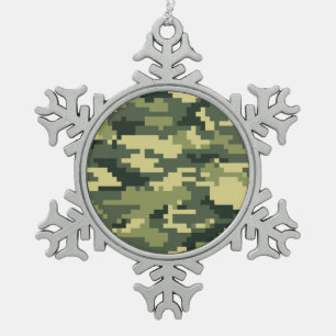 8 Bit Pixel Digital Woodland Camouflage / Camoufla Schneeflocken Zinn-Ornament