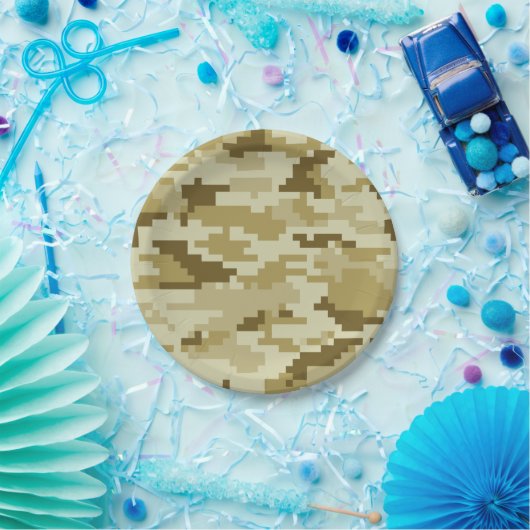 8 Bit Pixel digitale Wüste Camouflage / Camouflage Pappteller (Party)