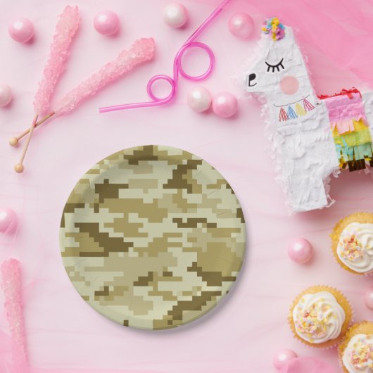 8 Bit Pixel digitale Wüste Camouflage / Camouflage Pappteller (Party)