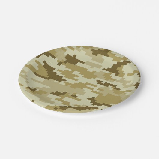 8 Bit Pixel digitale Wüste Camouflage / Camouflage Pappteller (Schrägansicht)