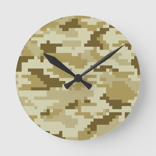 8 Bit Pixel digitale Wüste Camouflage / Camouflage Runde Wanduhr (Vorderseite)