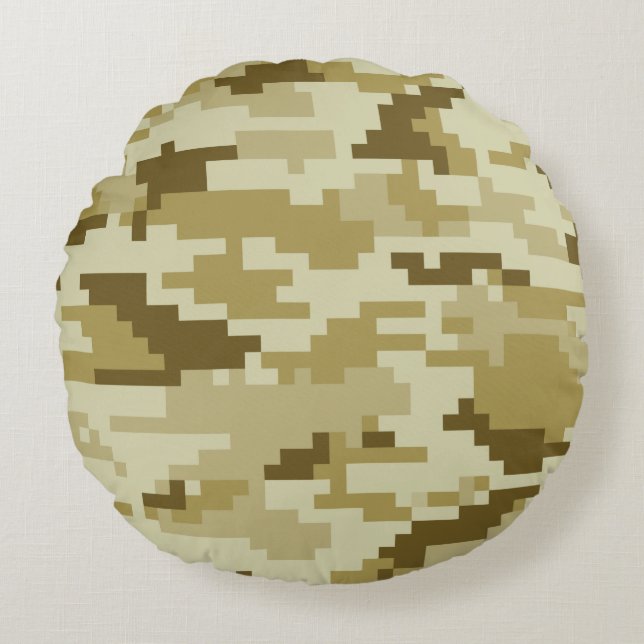 8 Bit Pixel digitale Wüste Camouflage / Camouflage Rundes Kissen (Vorderseite)