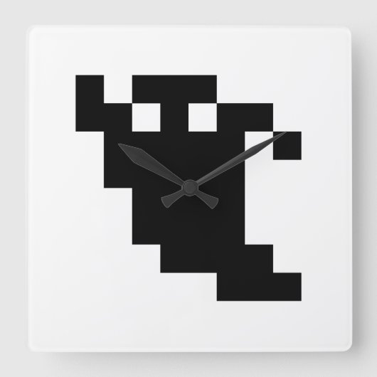 8 Bit Pixel Ghost Shadow Quadratische Wanduhr (Vorderseite)